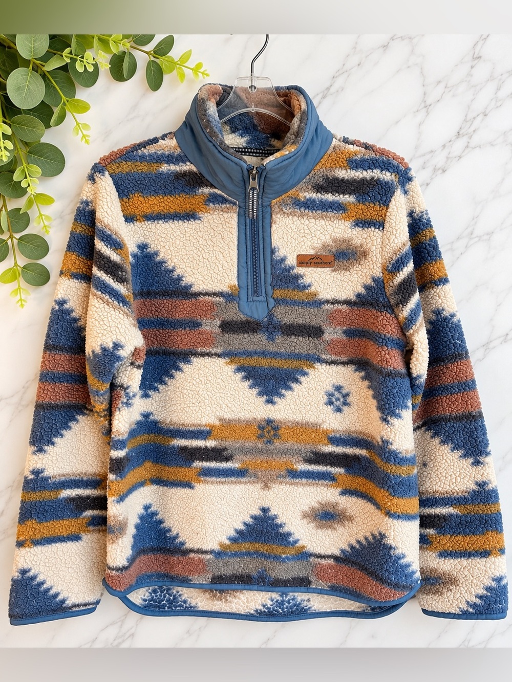 Simply Southern Sherpa Fleece Aztec Southwestern Pullover Jacket M